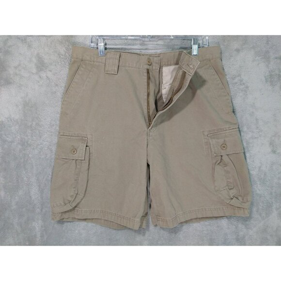 LL Bean Shorts Mens 34 x 10 Brown Khaki Cargo Canvas Outdoor Hiking Utility - Picture 1 of 9